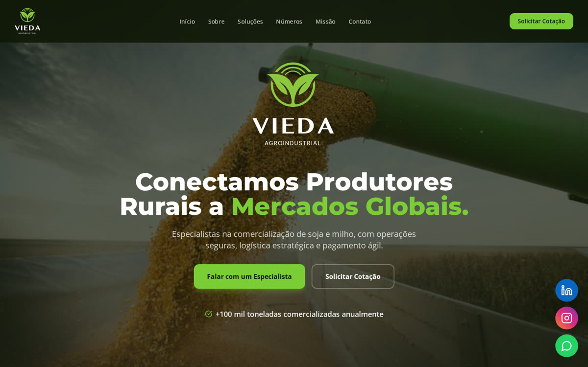 Site da Vieda Agroindustrial criado pela Agência GS