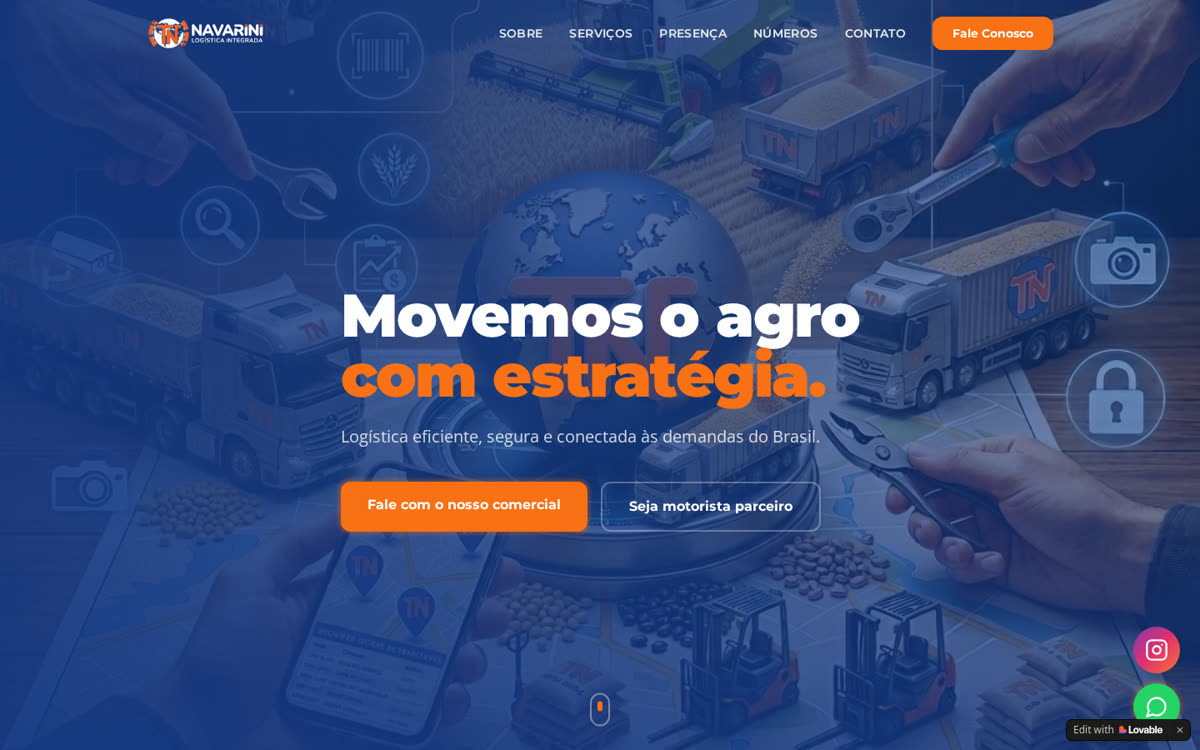 Site da TN Navarini Logística Integrada criado pela Agência GS